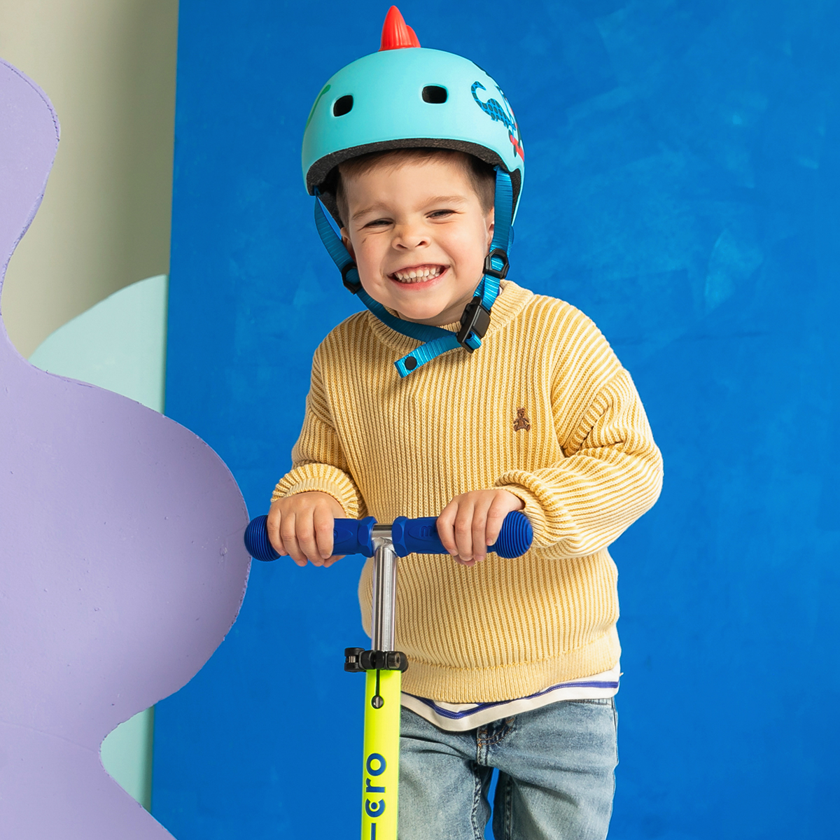 Mini Deluxe Foldable LED Scooter - Neon Canary Yellow/Blue - Image 3