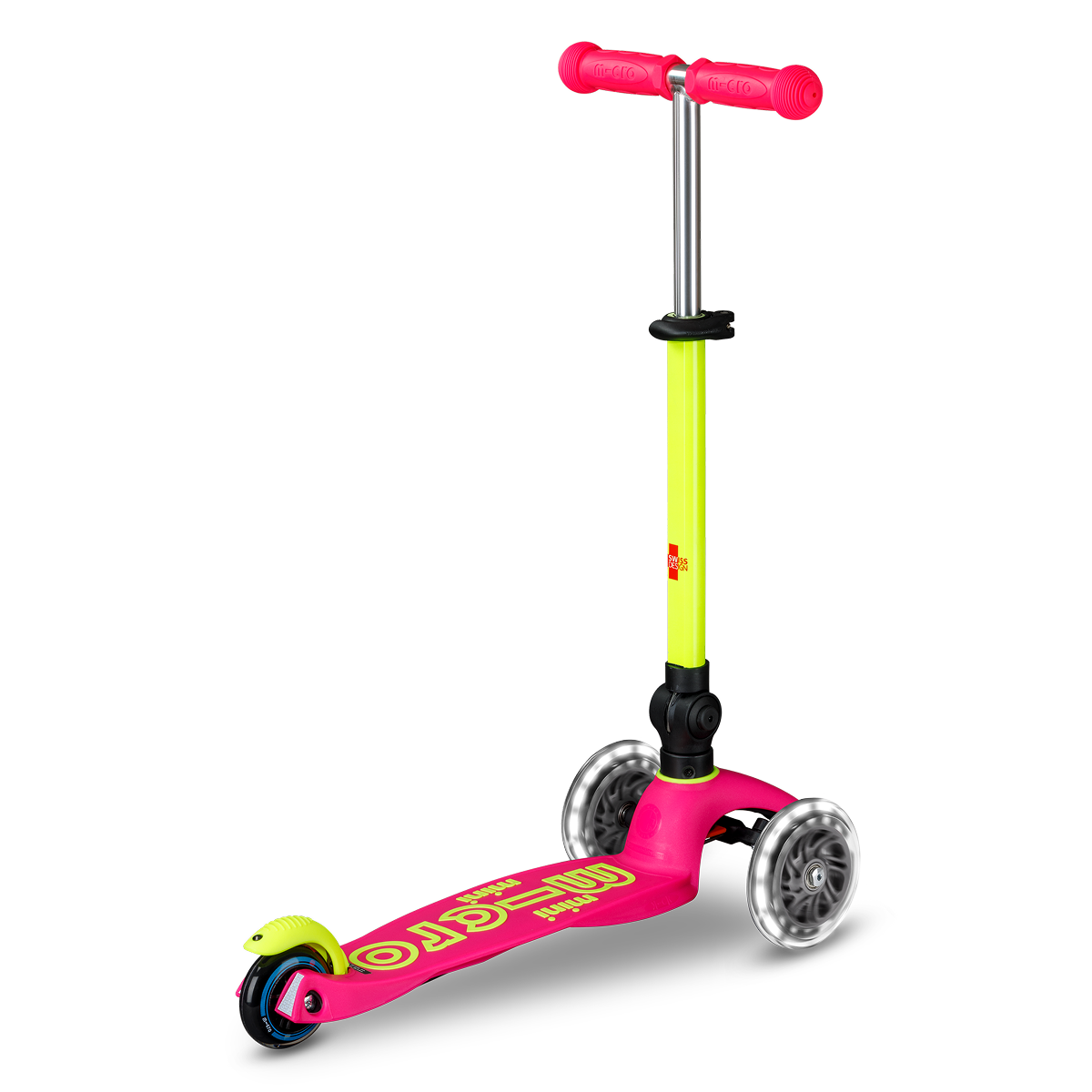 Mini Deluxe Foldable LED Scooter - Neon Flamingo Pink/Yellow - Image 6