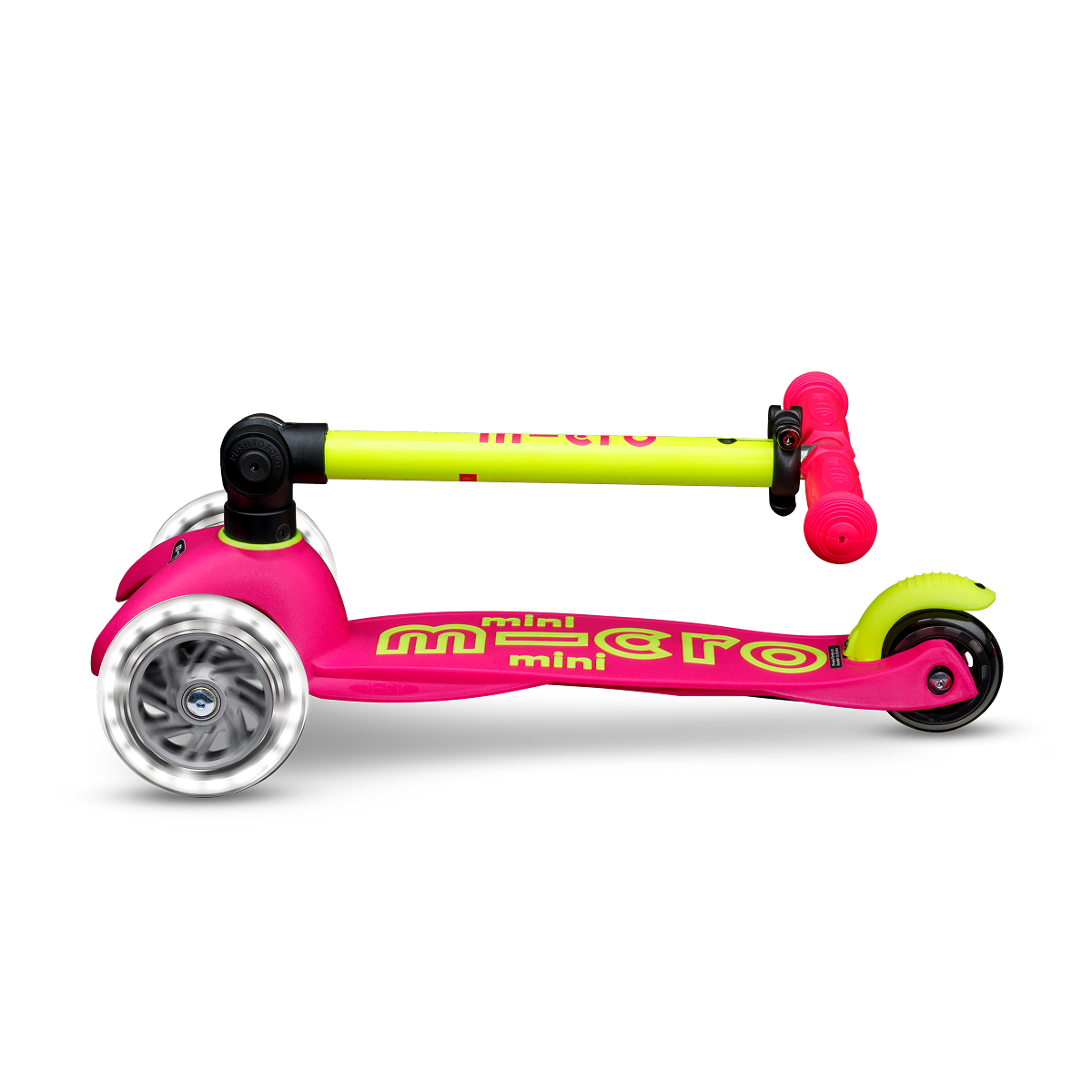 Mini Deluxe Foldable LED Scooter - Neon Flamingo Pink/Yellow - Image 8