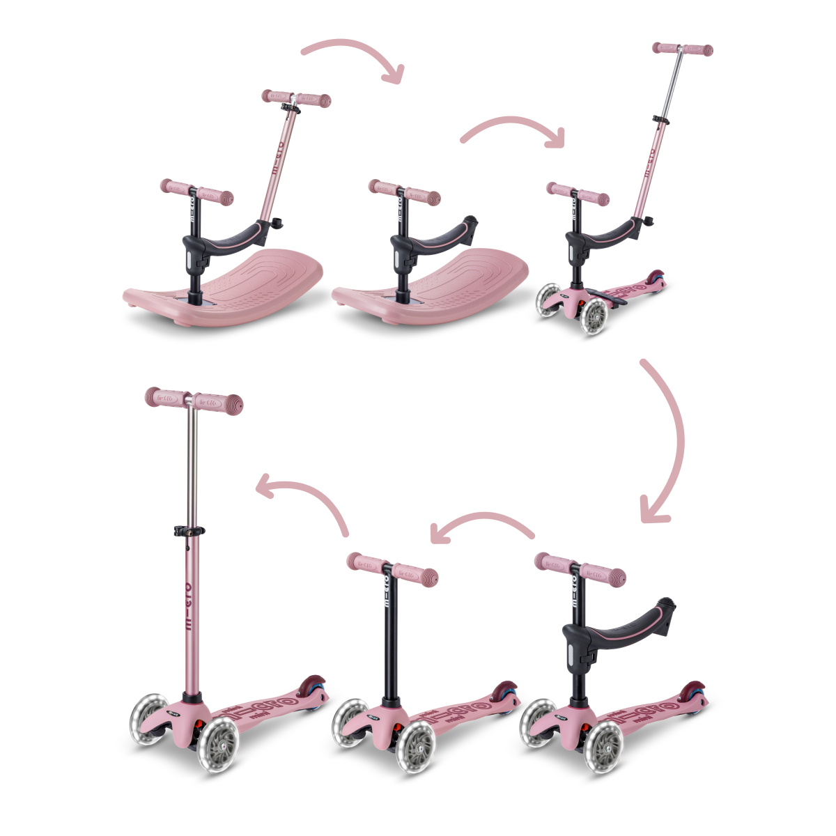 Mini Deluxe Rock & Go LED Scooter - Dusty Rose - Image 9