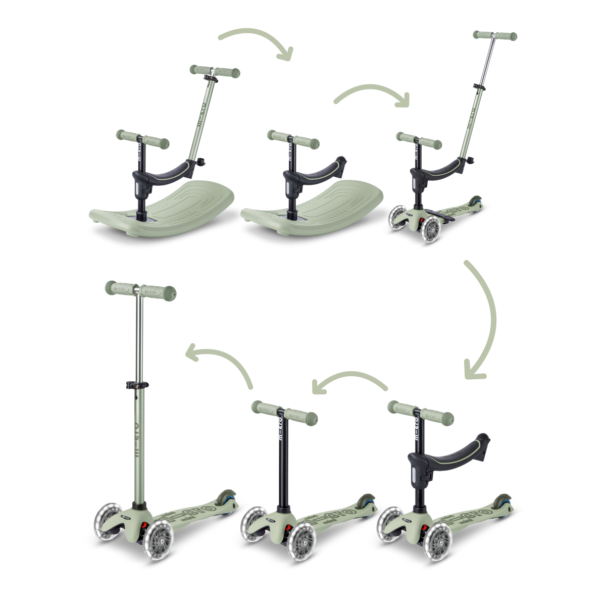 Mini Deluxe Rock & Go LED Scooter - Olive Sage - Image 9