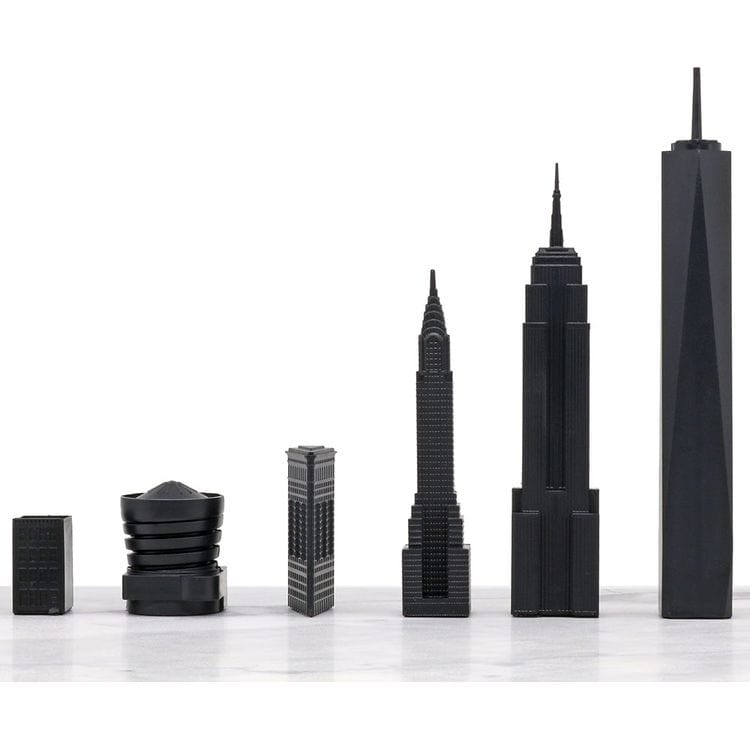 New York Versus Los Angeles Acrylic Chess Set with Marble Hatch Board - Image 2