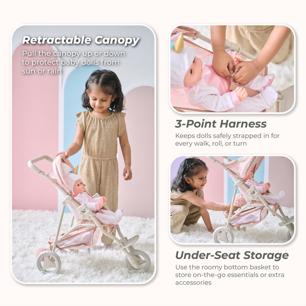 Olivia's Little World Confetti Doll Jogging Stroller with Retractable Canopy - Image 4
