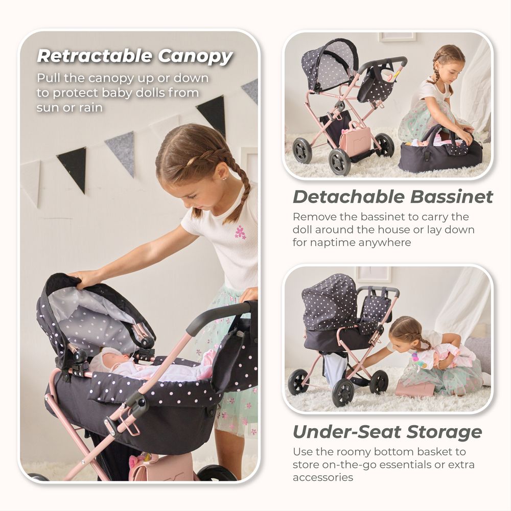 Olivia's Little World Pin Up Doll Classic Stroller with Removable Bassinet - Image 7