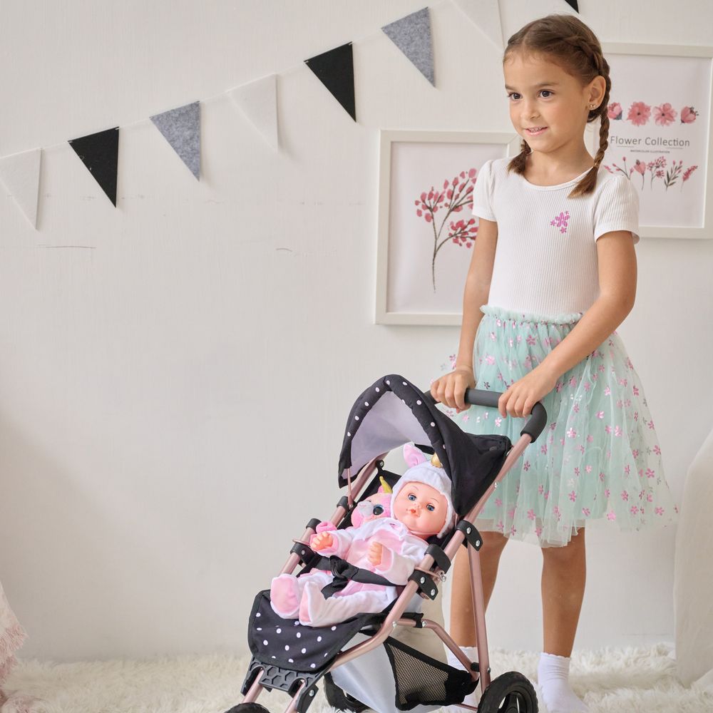 Olivia's Little World Pin Up Doll Jogging Stroller & Retractable Canopy - Black - Image 10