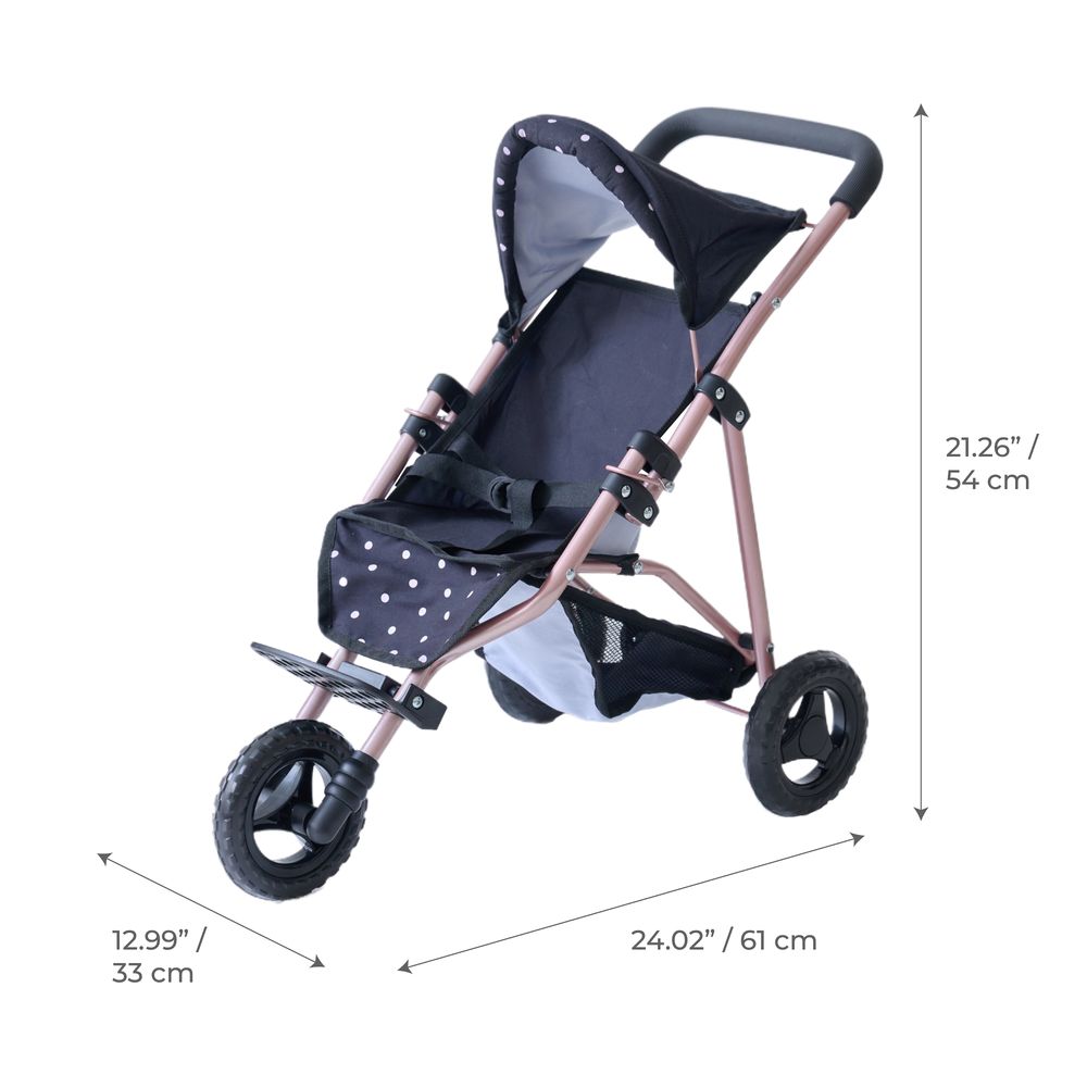 Olivia's Little World Pin Up Doll Jogging Stroller & Retractable Canopy - Black - Image 11
