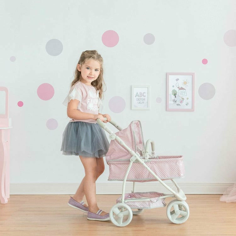 Olivia's Little World - Polka Dots Princess 2-in-1 Baby Doll Stroller - Pink/Gray - Image 2