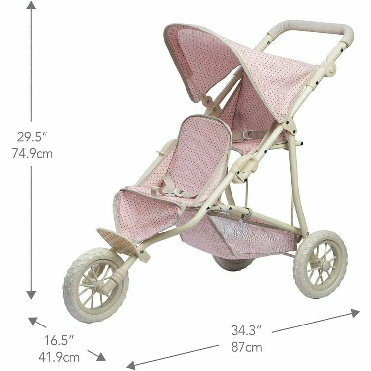 Olivia's Little World - Polka Dots Princess Baby Doll Twin Jogging Stroller - Pink & Grey - Image 7