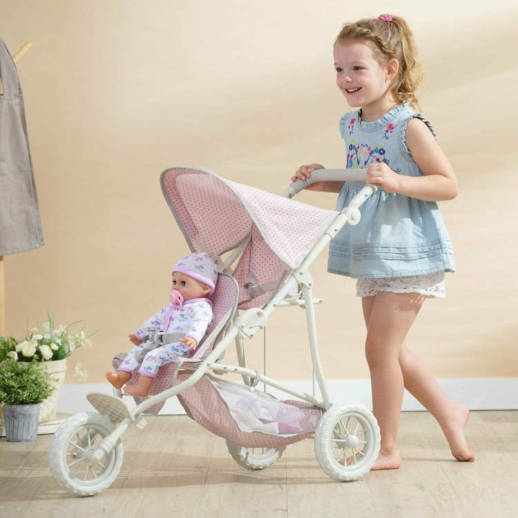 Olivia's Little World - Polka Dots Princess Baby Doll Twin Jogging Stroller - Pink & Grey - Image 2