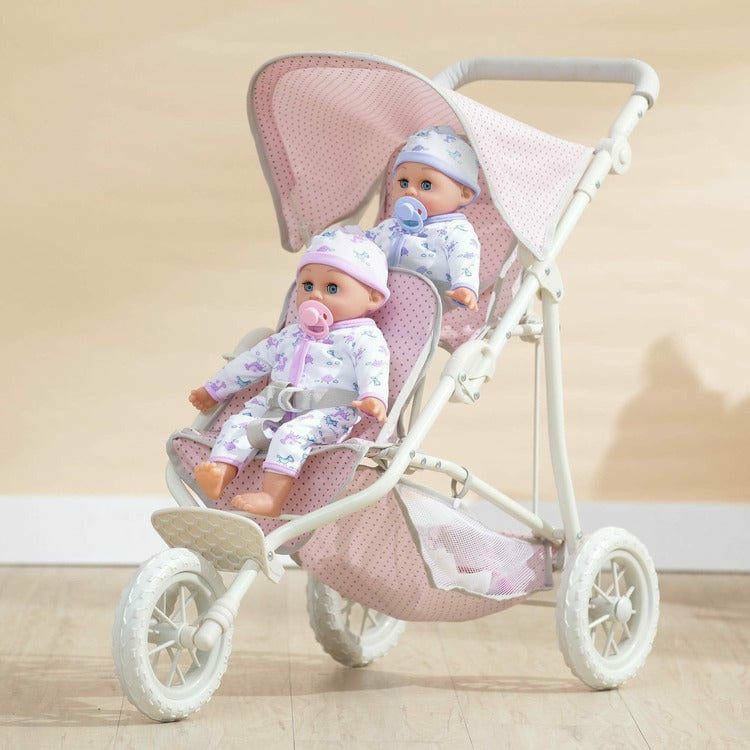 Olivia's Little World - Polka Dots Princess Baby Doll Twin Jogging Stroller - Pink & Grey - Image 3