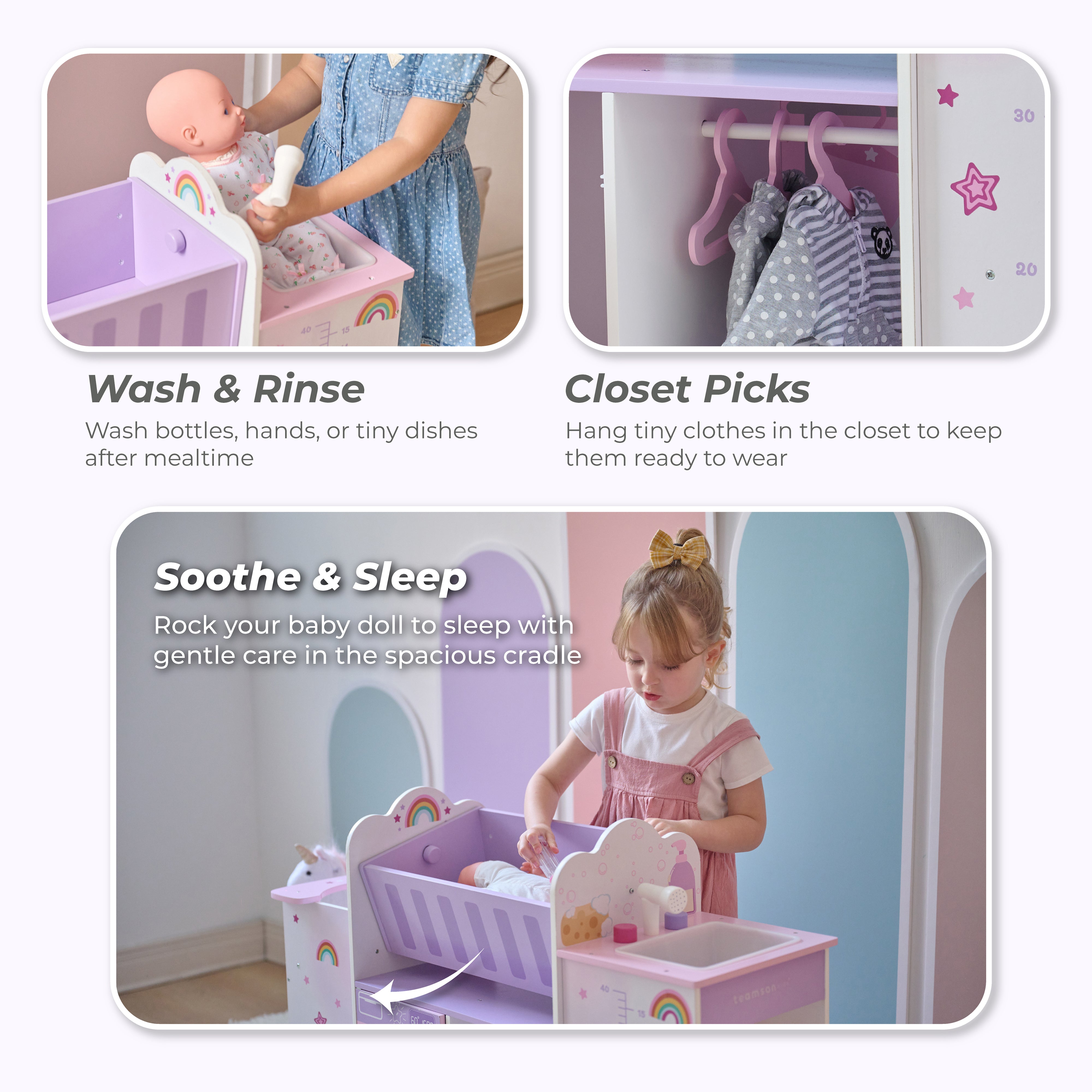 Olivia's Little World Wood Doll Nursery with Cradle, Sink & Closet - Image 4
