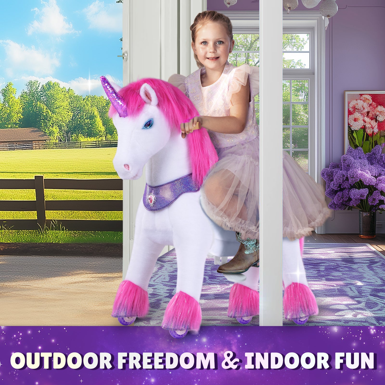 Alternative view of Pink Unicorn Model Y Ride on Toy - 3-4 Years