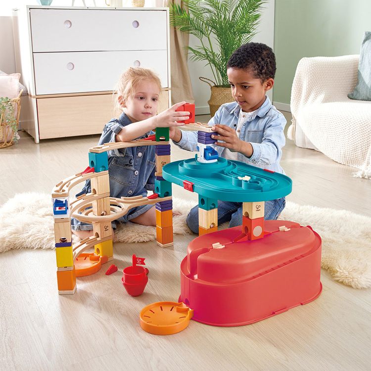 Alternative view of Quadrilla Stack Track Bucket Set Wooden Marble Run Blocks