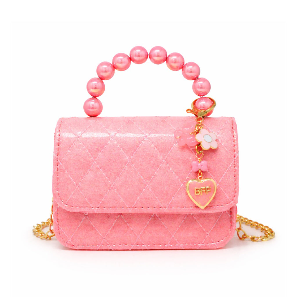 Quilted BFF Blossom Pearl Handle Handbag - Bubblegum