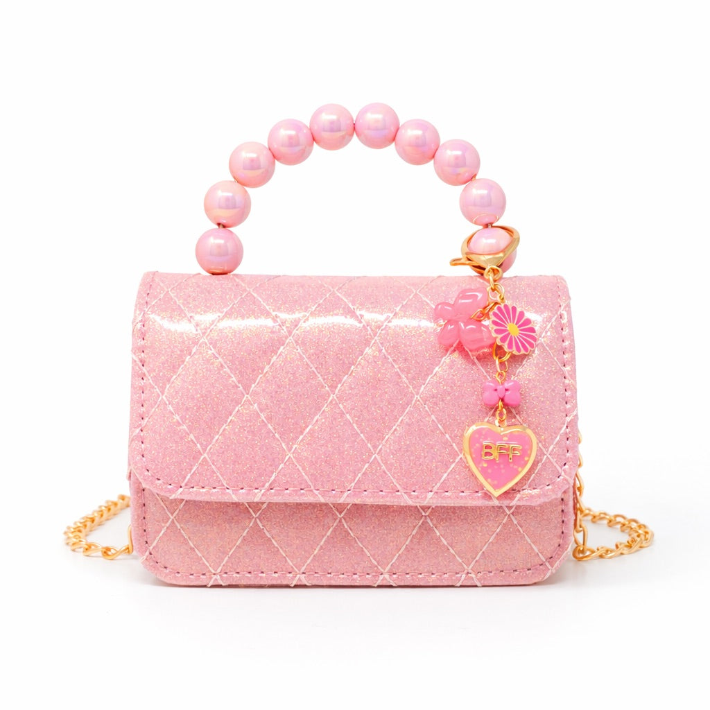 Quilted BFF Blossom Pearl Handle Handbag - Pink Lemonade