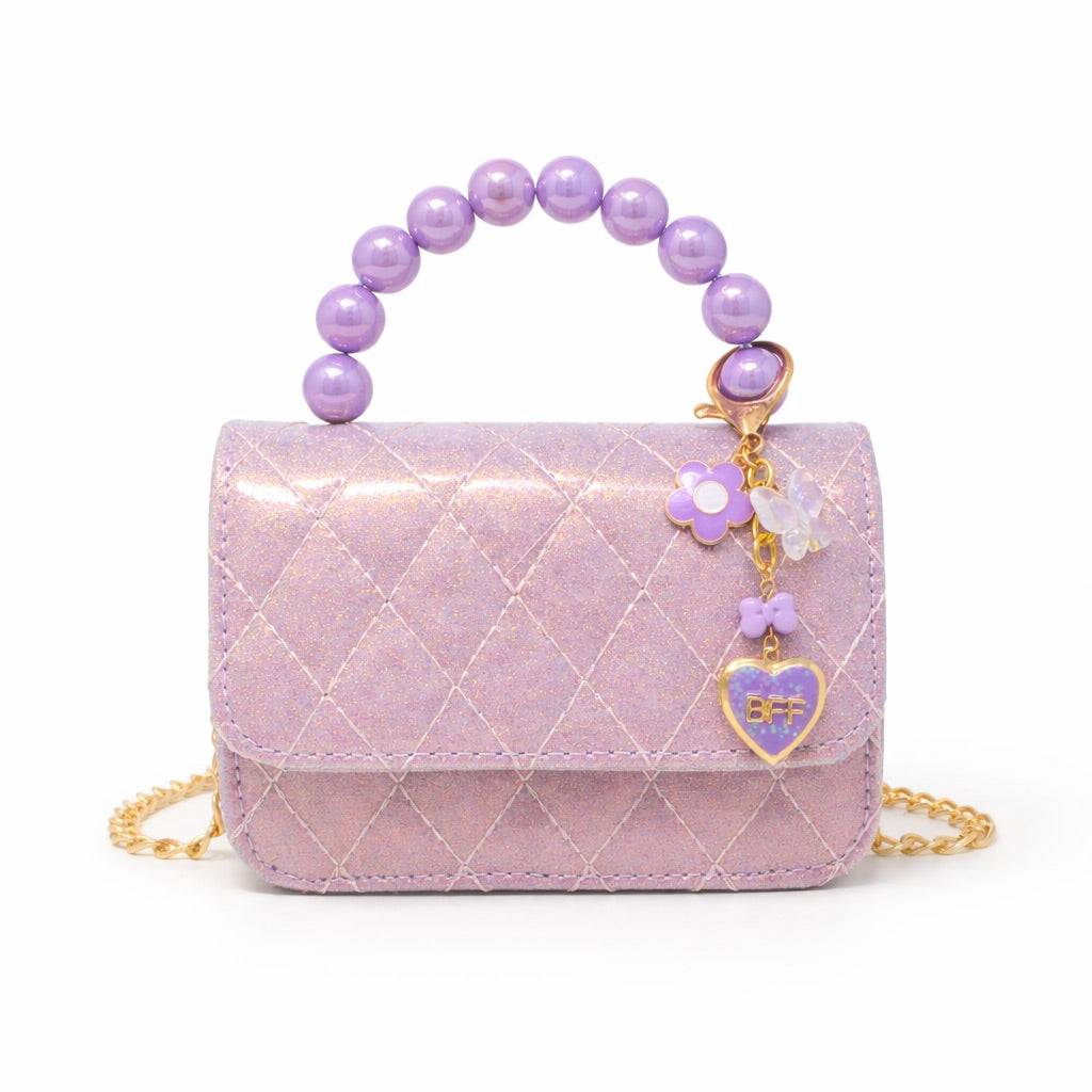 Quilted BFF Blossom Pearl Handle Handbag - Purple