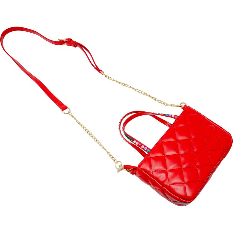 Quilted Rhinestone Tote Bag - Red - Image 4