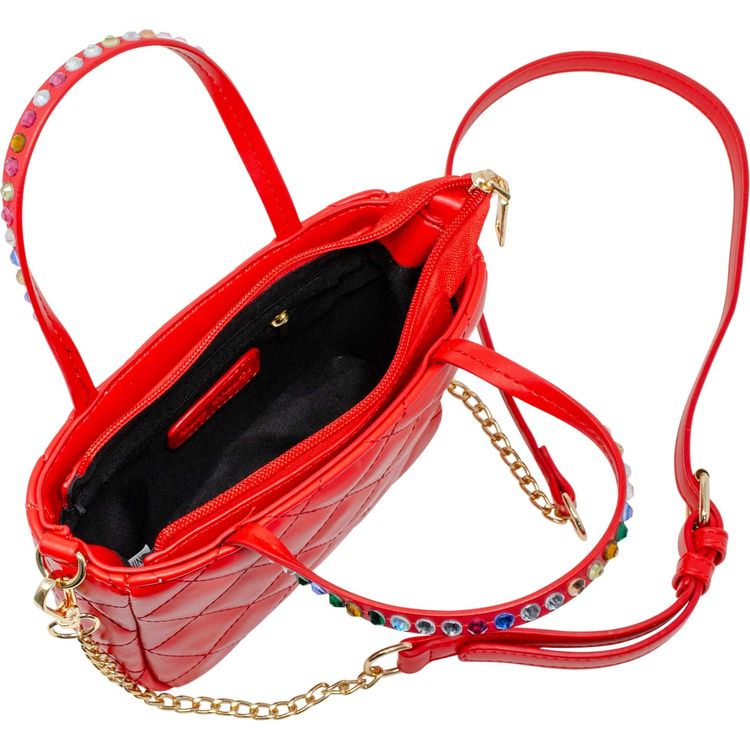 Quilted Rhinestone Tote Bag - Red - Image 5