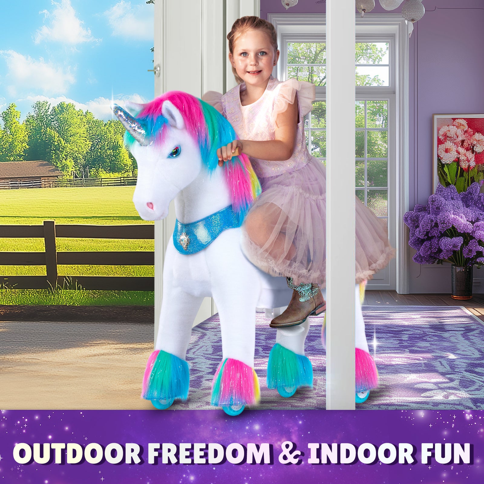 Alternative view of Rainbow Unicorn Model Y Ride on Toy - 4-7 Years