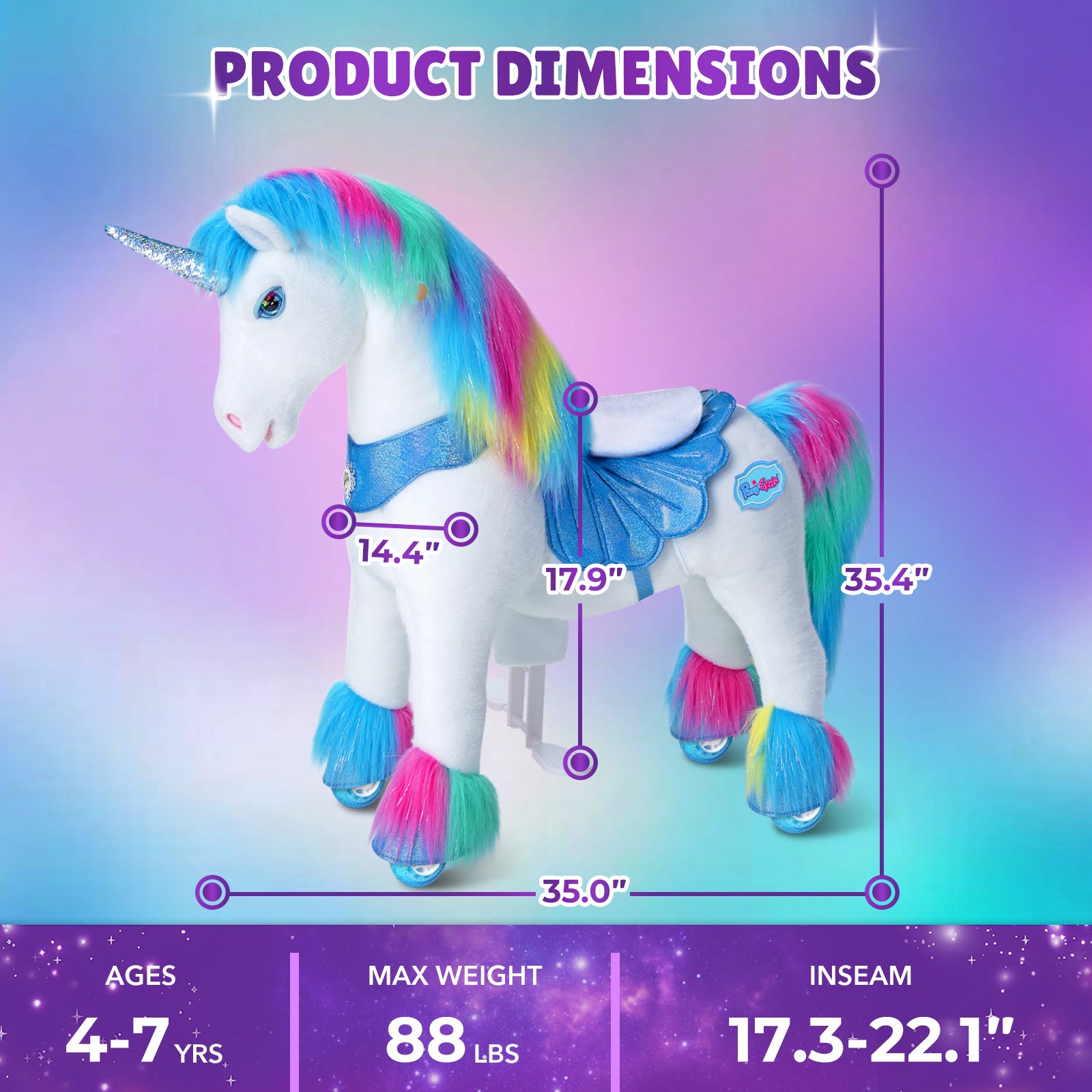 Rainbow Unicorn Model Y Ride on Toy - 4-7 Years - Image 7