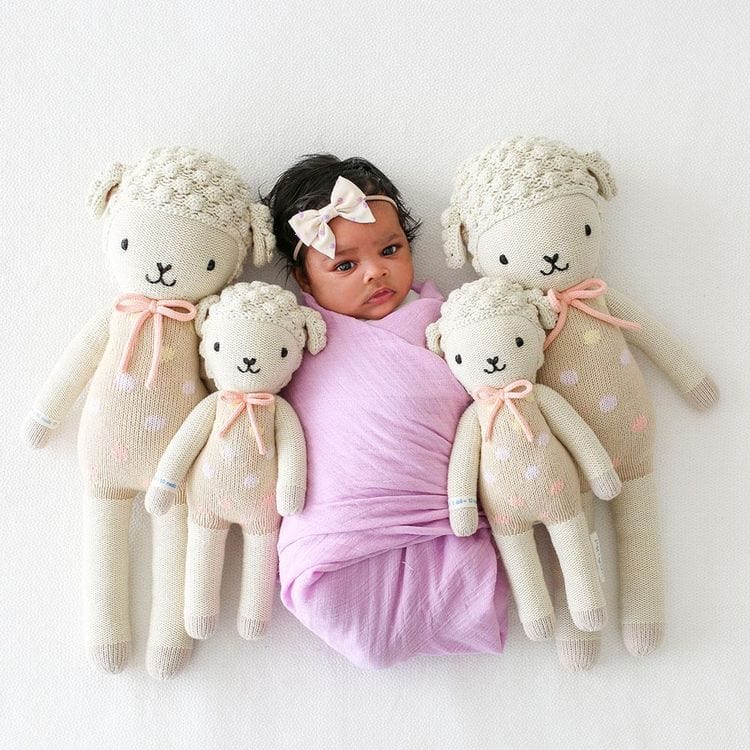 Regular 20" Lucy the Lamb (Pastel) Hand-Knit Doll - Image 2