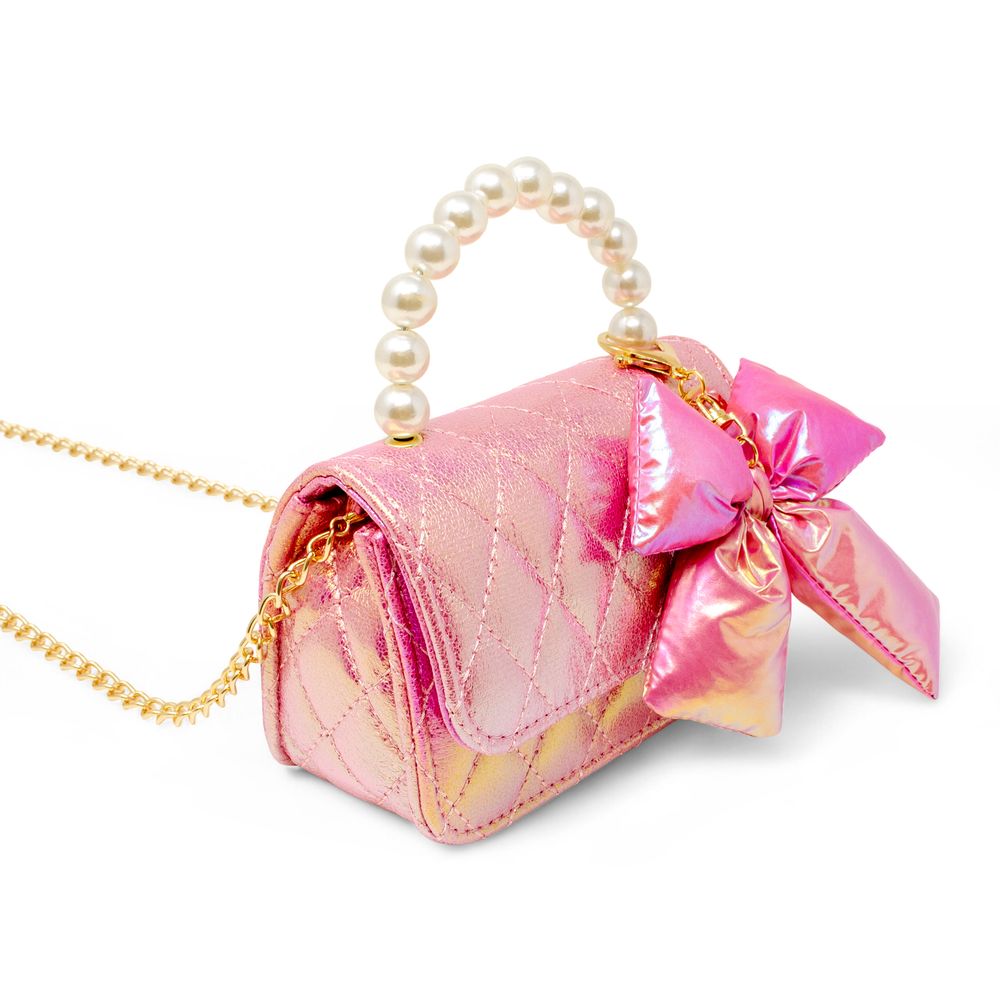 Alternative view of Shiny Quilted Fluffy Bow Handbag - Hot Pink