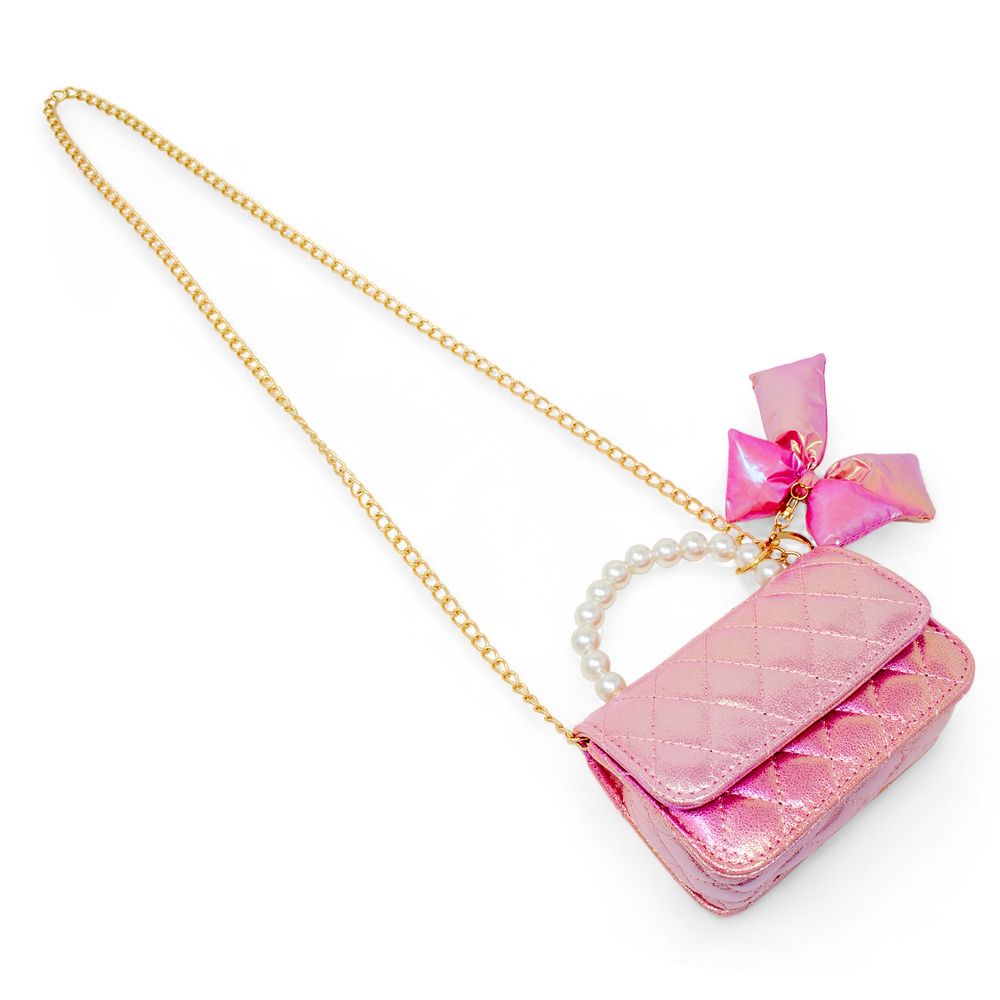 Shiny Quilted Fluffy Bow Handbag - Hot Pink - Image 3