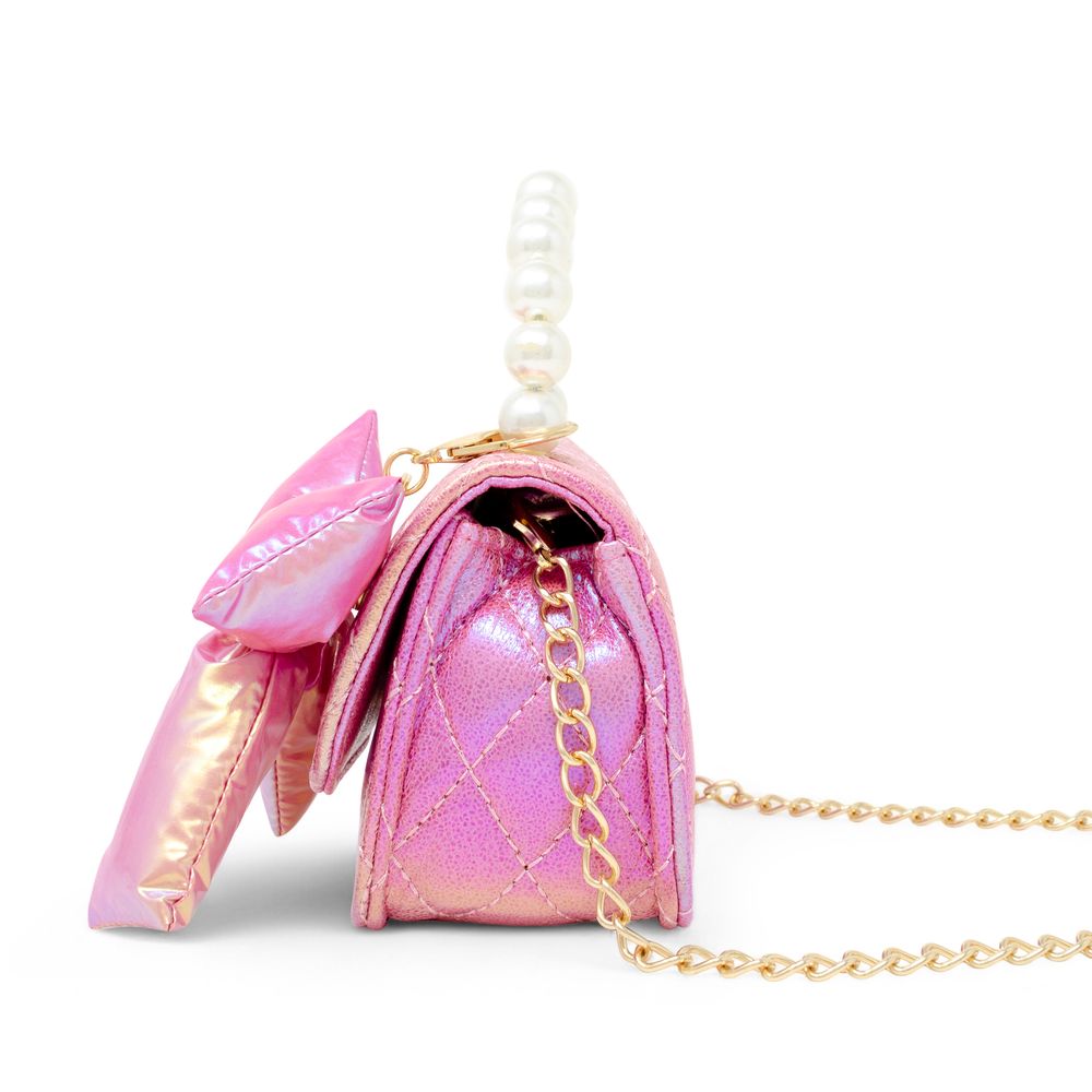 Shiny Quilted Fluffy Bow Handbag - Hot Pink - Image 4
