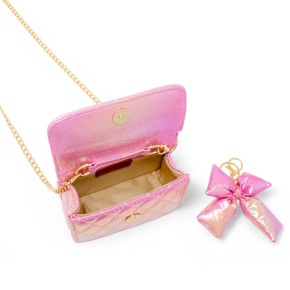 Shiny Quilted Fluffy Bow Handbag - Hot Pink - Image 5