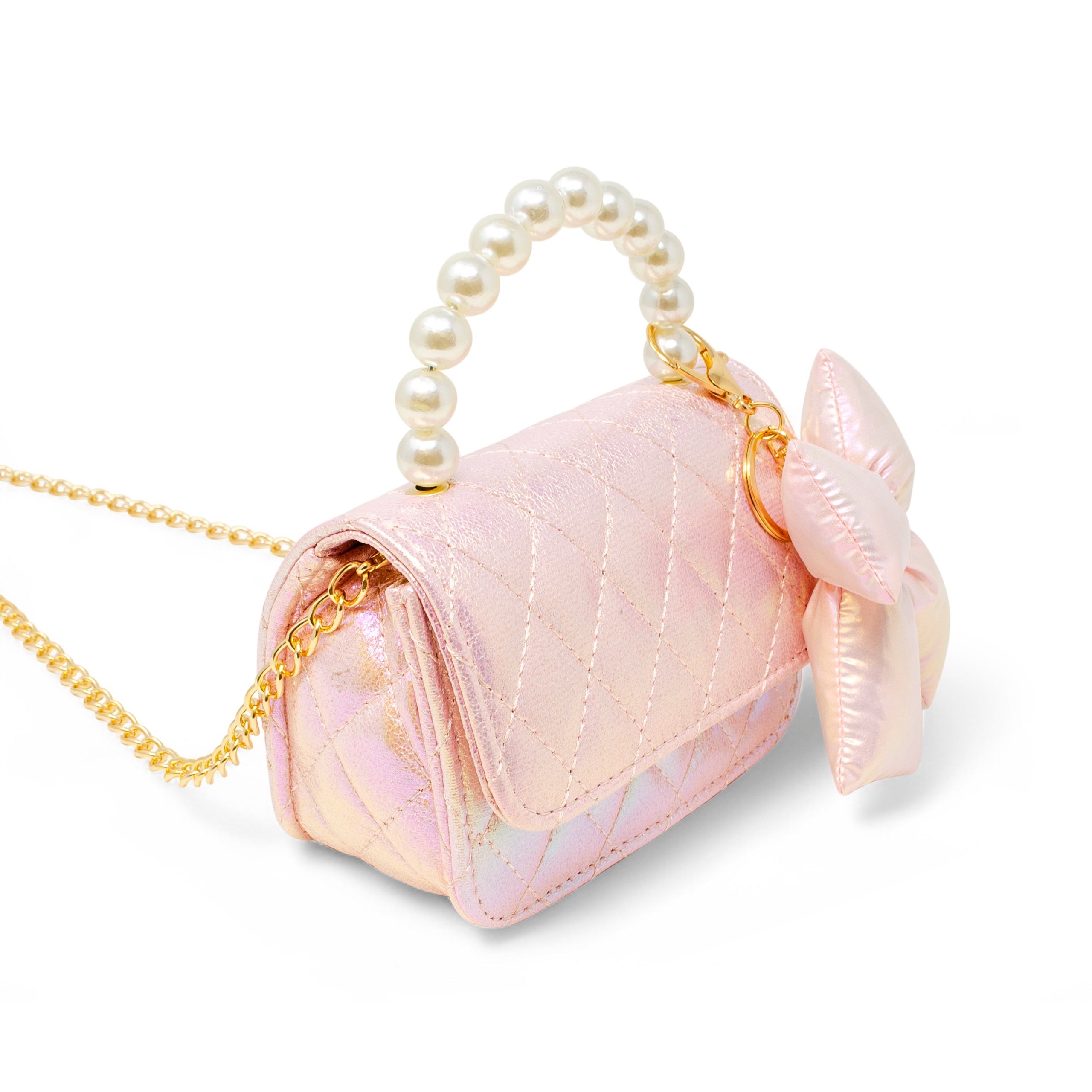 Alternative view of Shiny Quilted Fluffy Bow Handbag - Pink