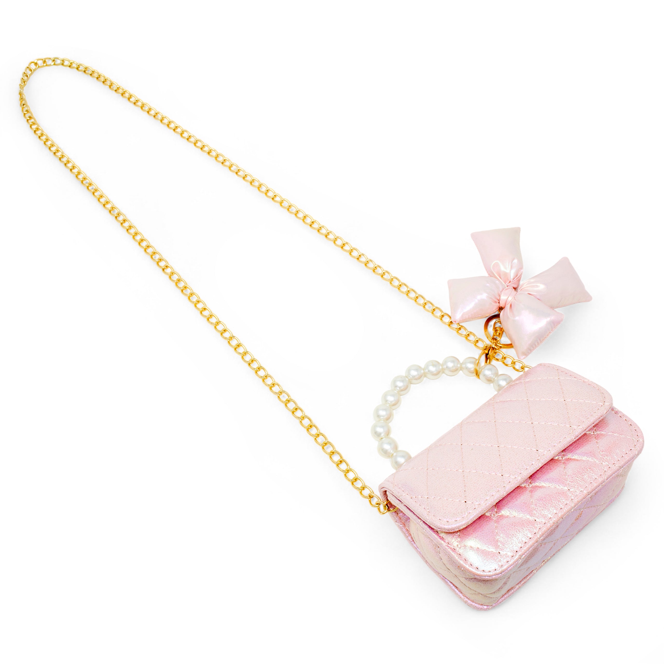 Shiny Quilted Fluffy Bow Handbag - Pink - Image 5