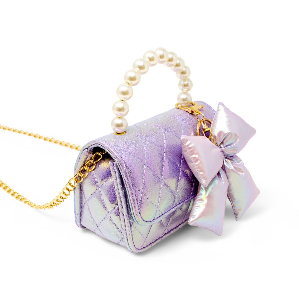 Alternative view of Shiny Quilted Fluffy Bow Handbag - Purple