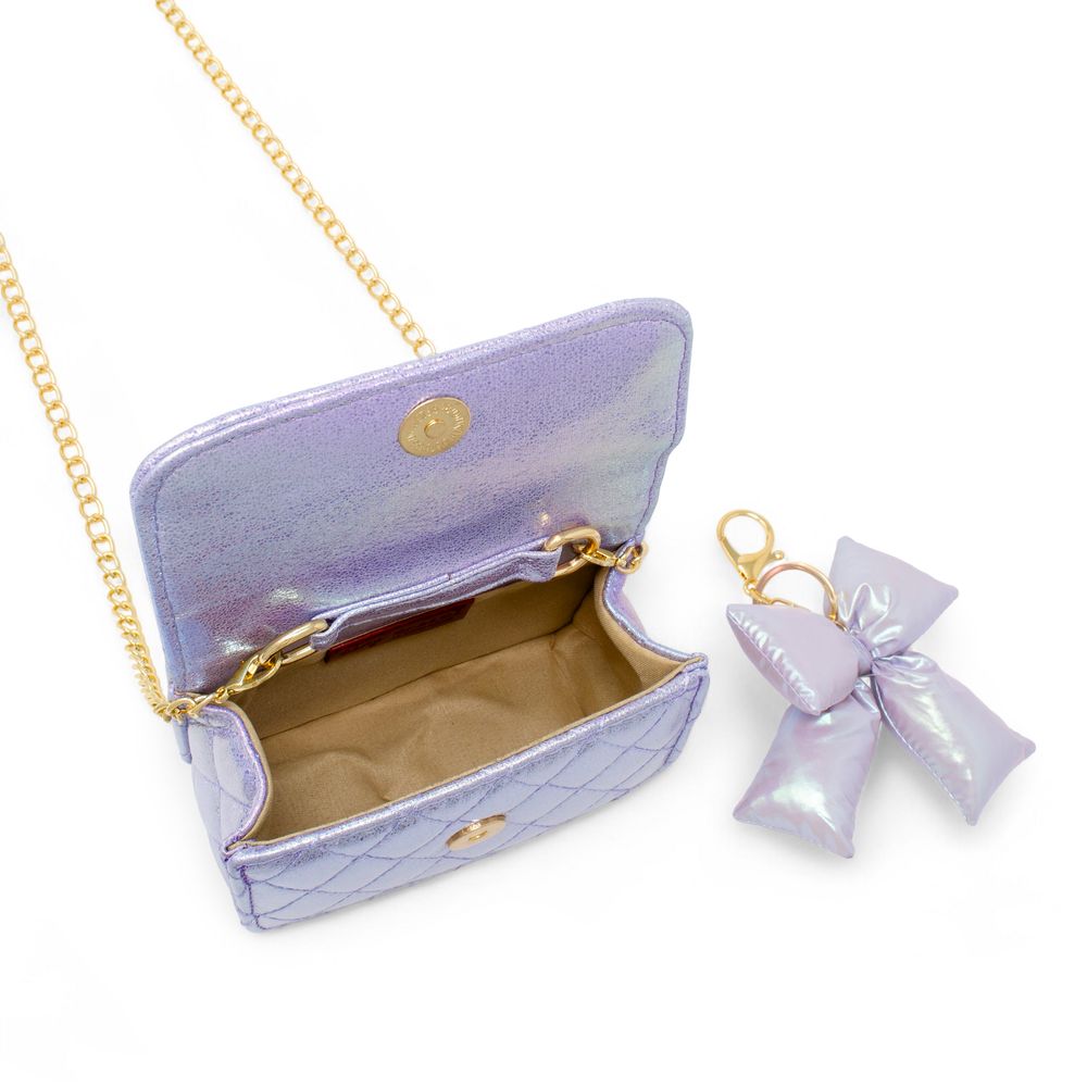 Shiny Quilted Fluffy Bow Handbag - Purple - Image 5