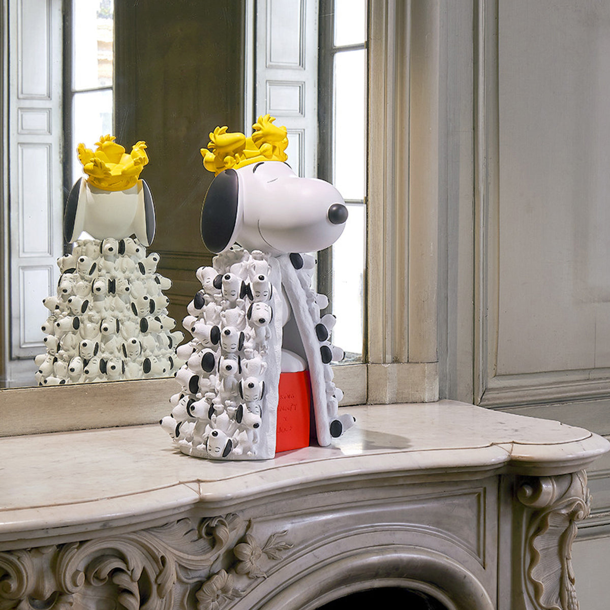 Alternative view of Snoopy King Figure with Mini Snoopies on Cape & Woodstock Crown - 17"
