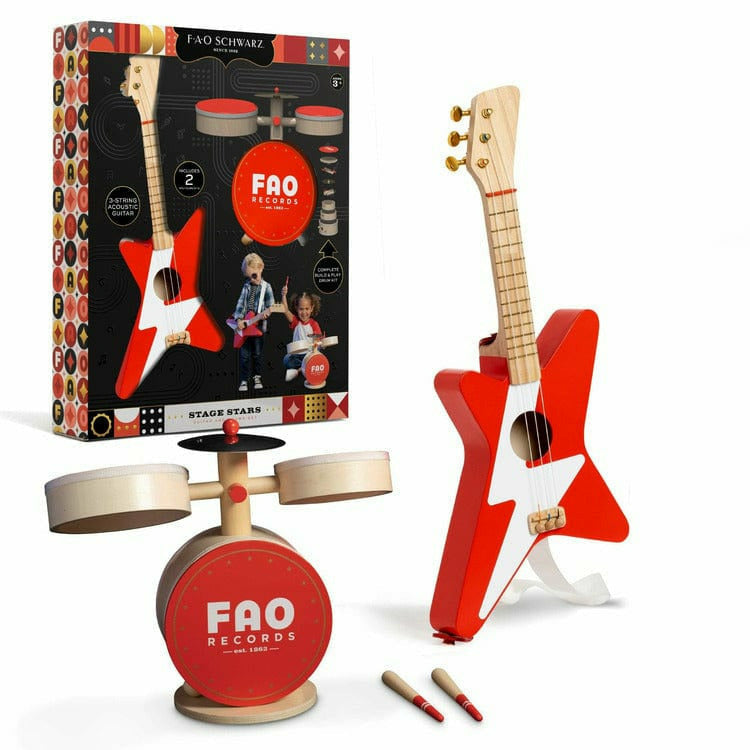 Stage Stars Wooden Guitar and Drum Set