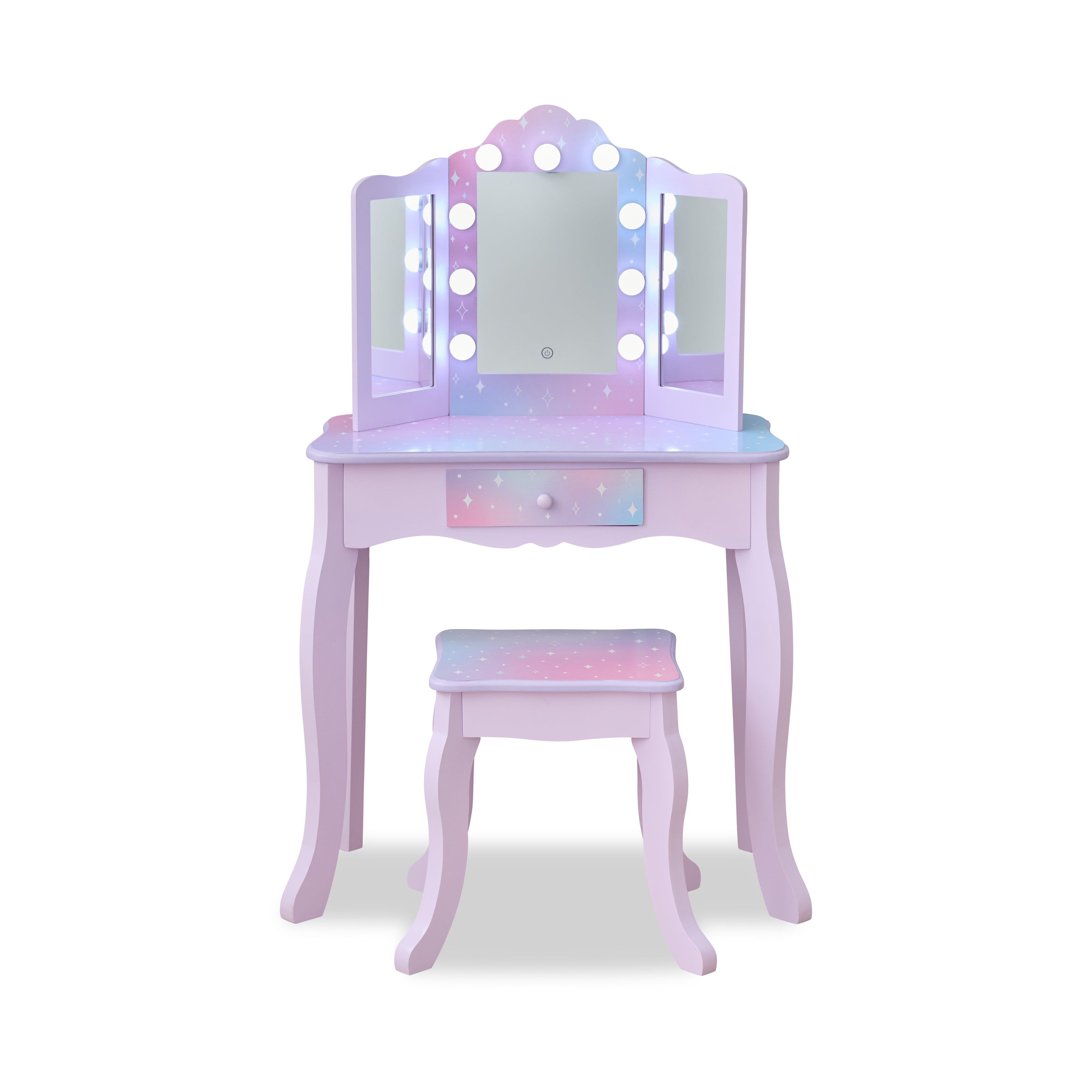 Stardust Gisele Wood Vanity Table with LED Mirror & Drawer - Purple