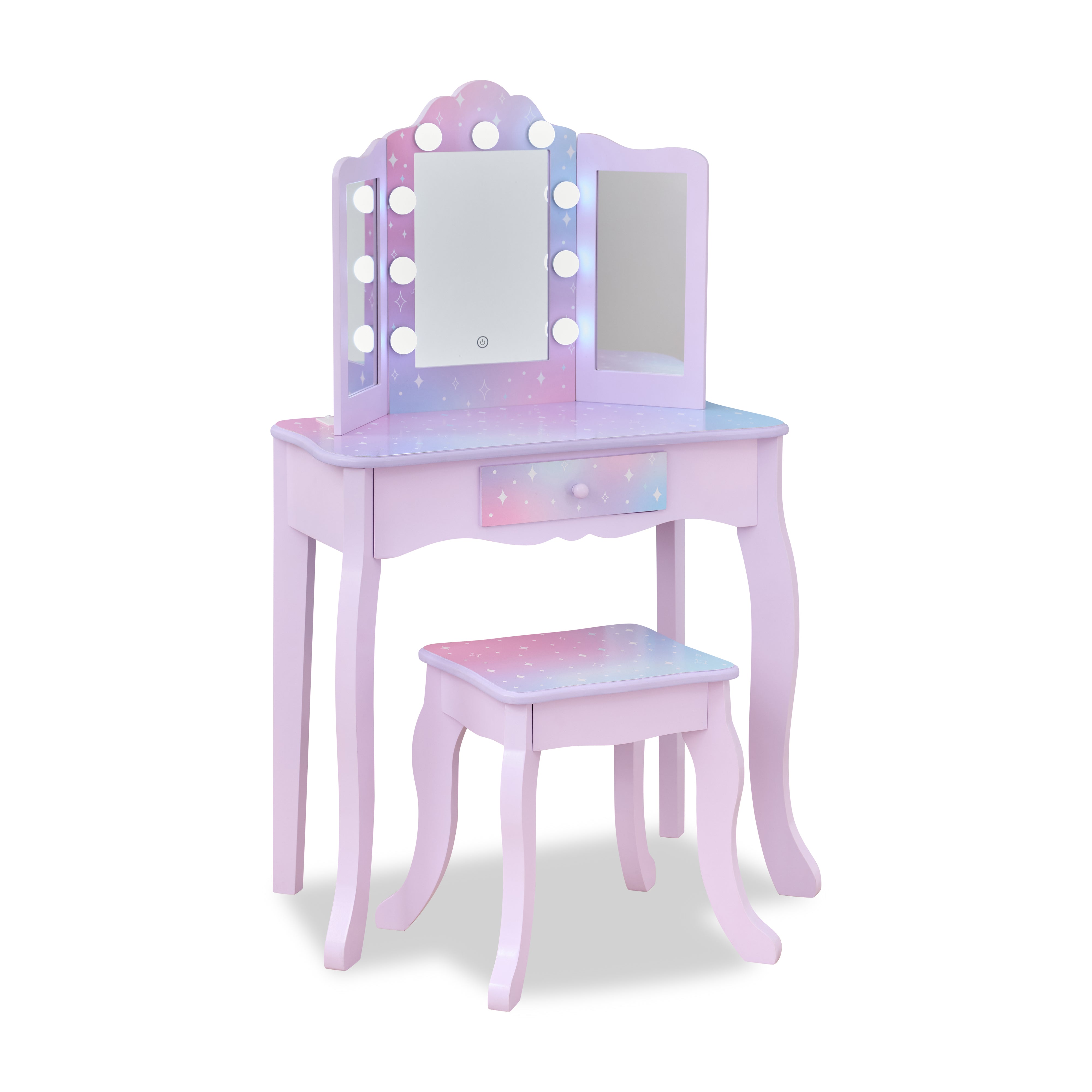 Stardust Gisele Wood Vanity Table with LED Mirror & Drawer - Purple - Image 7