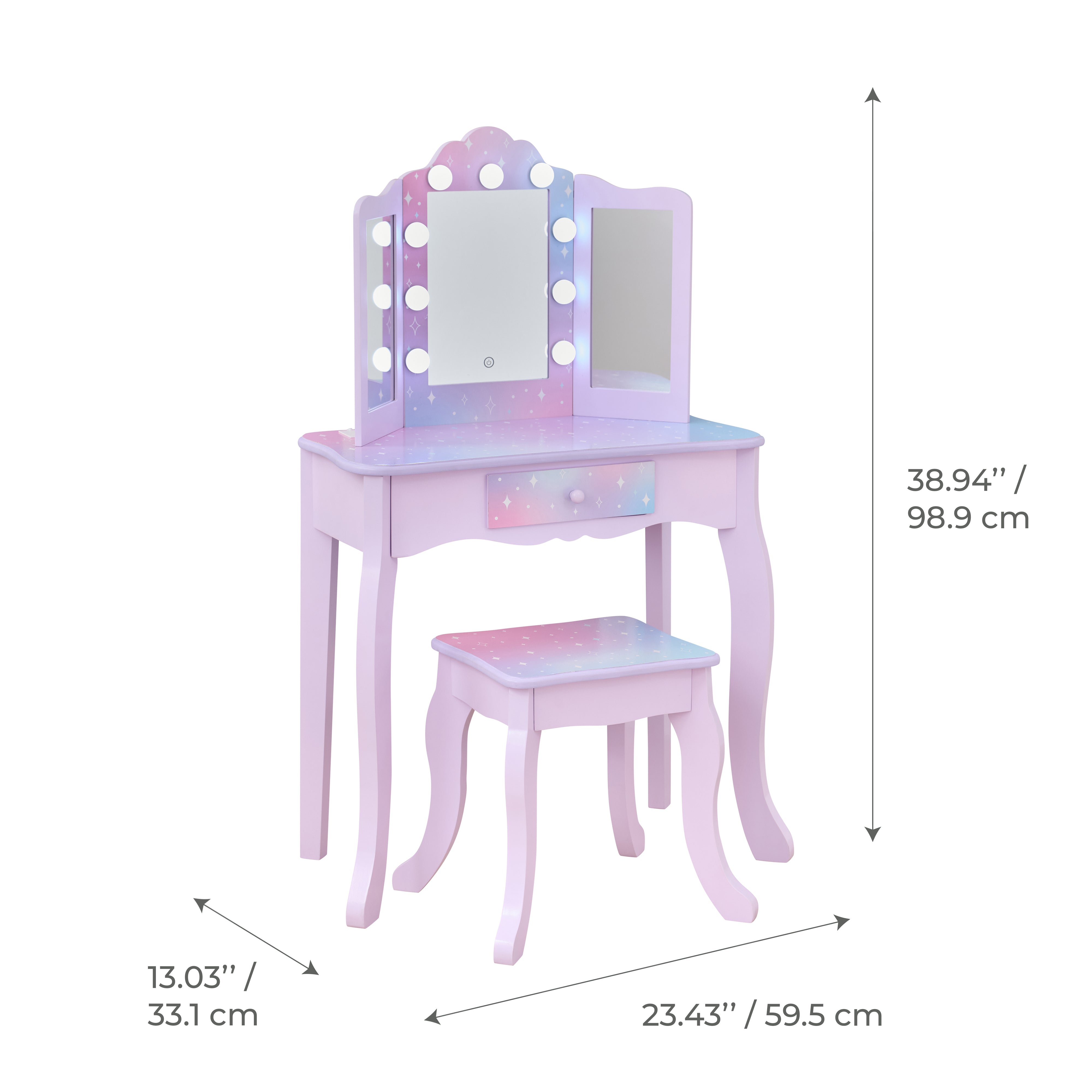 Stardust Gisele Wood Vanity Table with LED Mirror & Drawer - Purple - Image 8
