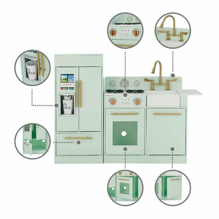 Teamson Kids Little Chef Charlotte 2-Piece Modular Wooden Play Kitchen, Mint - Image 6