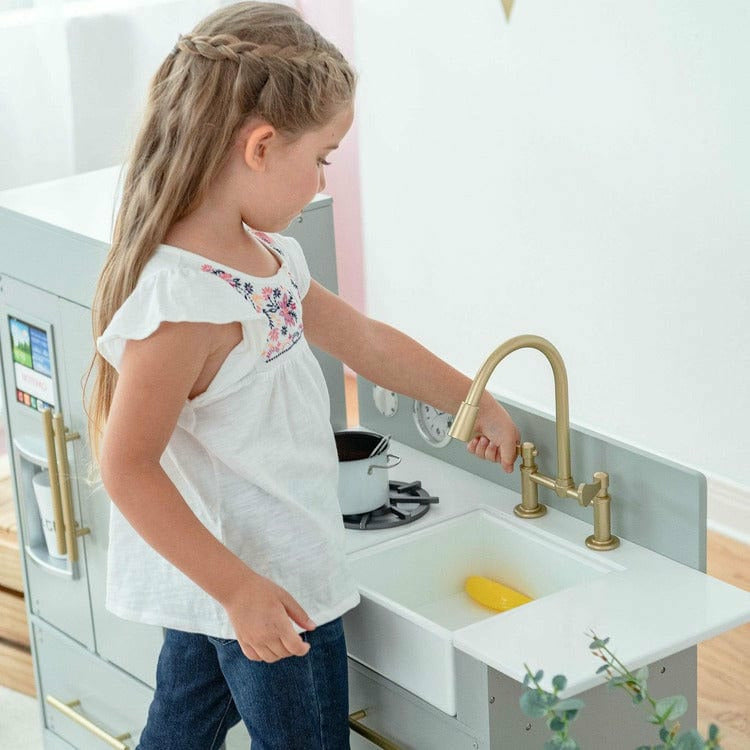 Teamson Kids Little Chef Charlotte Modern Modular Wooden Play Kitchen, Grey/Gold - Image 8