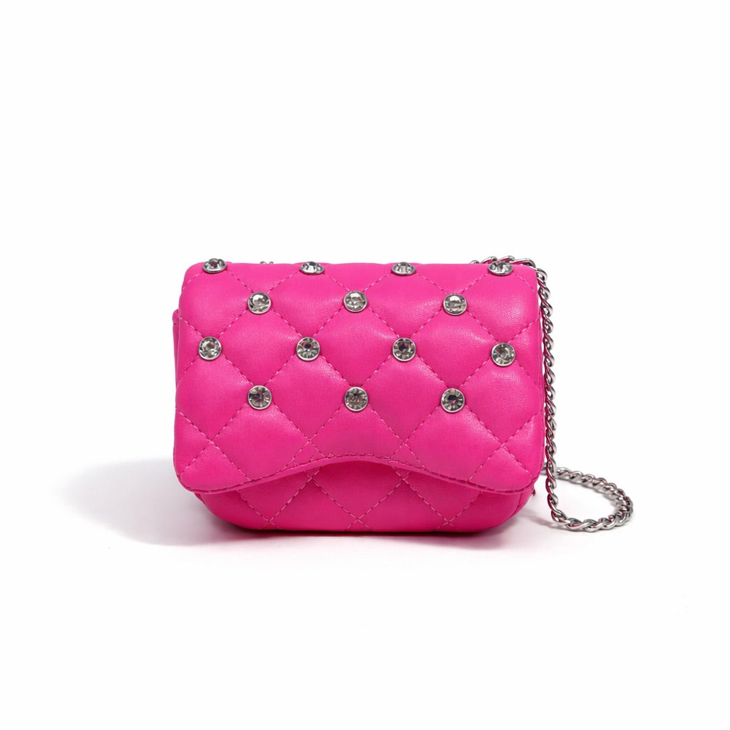 Tiny Crystal Stud Handbag - Hot Pink
