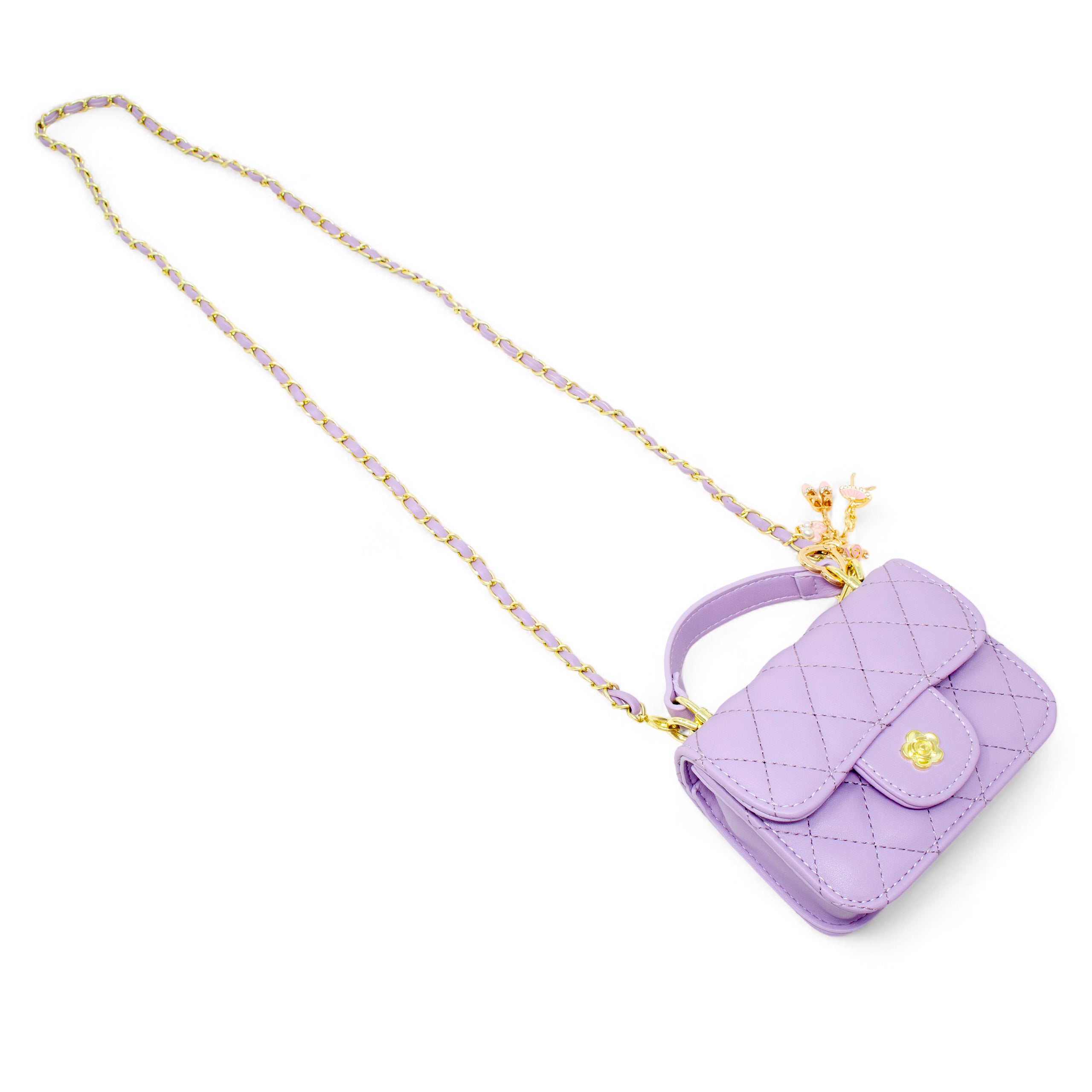 Tiny Quilted Ballet Charm Handbag - Purple - Image 5