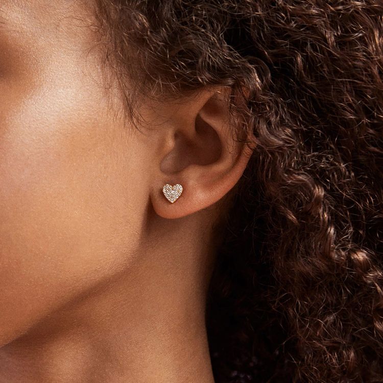 Alternative view of Whole Lotta Heart 18K Gold Kids' Earrings - Pavé