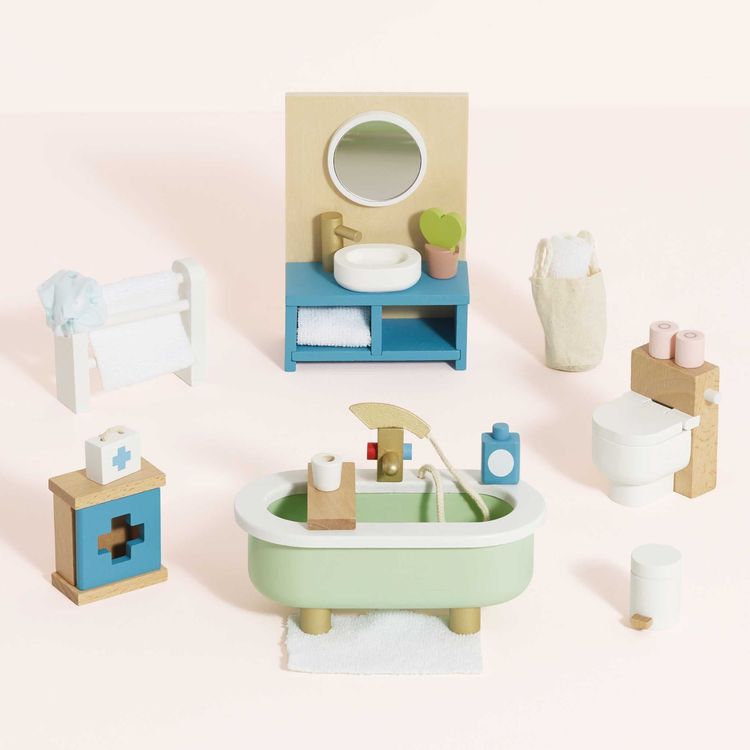 Alternative view of Wooden Dollhouse 19 Piece Bathroom Furniture Set