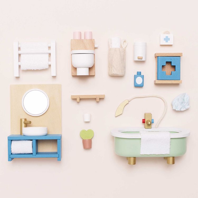 Wooden Dollhouse 19 Piece Bathroom Furniture Set - Image 6