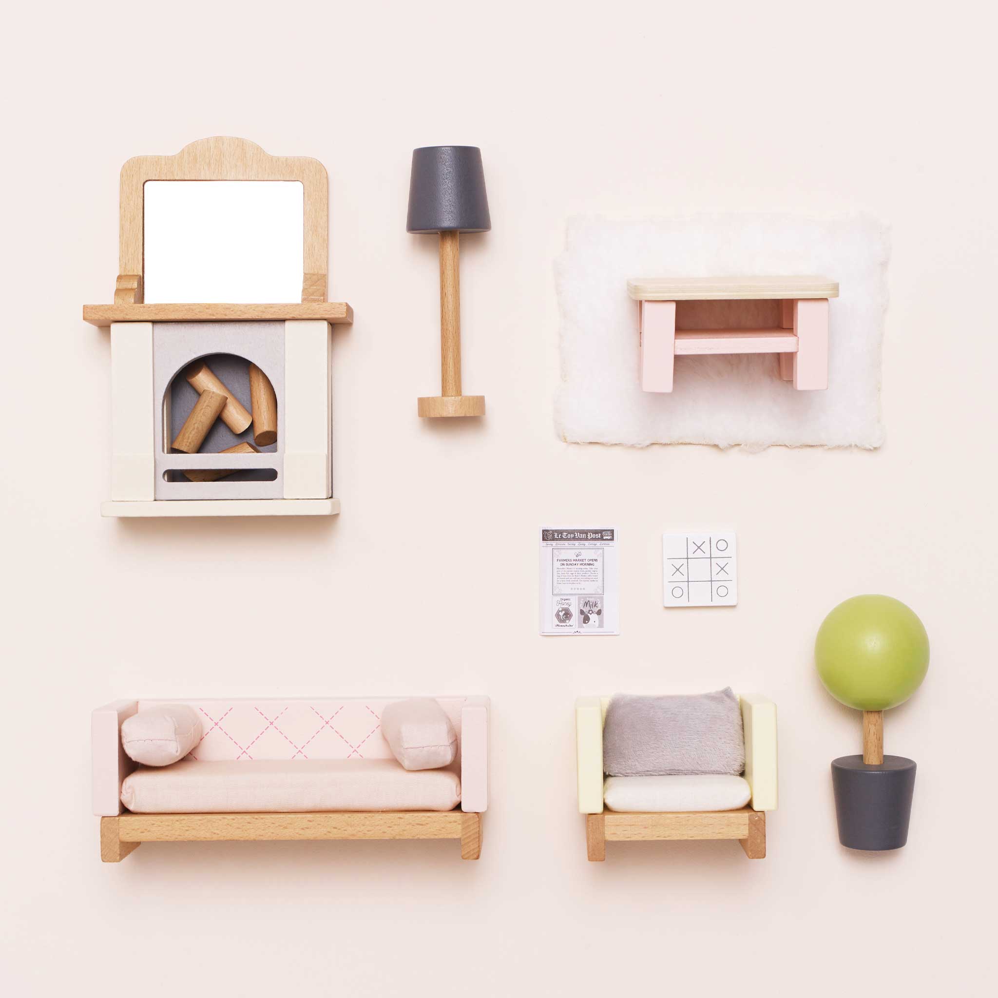 Wooden Dollhouse Living Room Furniture Set - 19 Pieces - Image 3