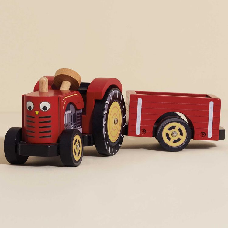 Wooden Farmyard Tractor & Trailer Toy - Image 3