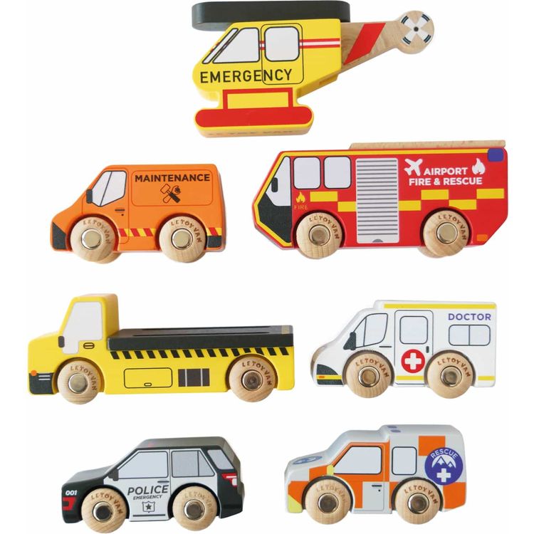 Wooden Set of 7 Emergency Vehicles - Image 5
